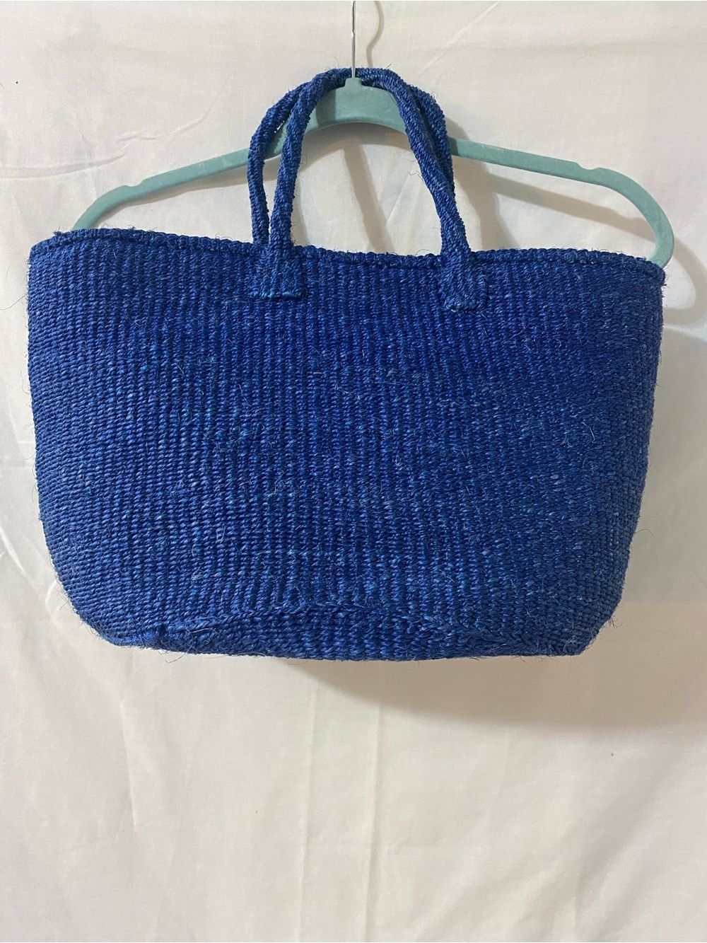 Handwoven Blue Jute Tote Bag - Women's Beach & Market Bag